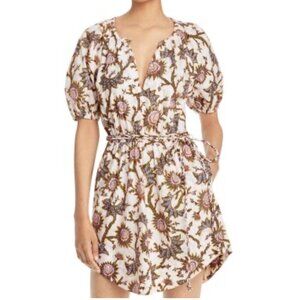 A.L.C Adelaide sunflower puff sleeves dress, cream/brown/pink, Size 0